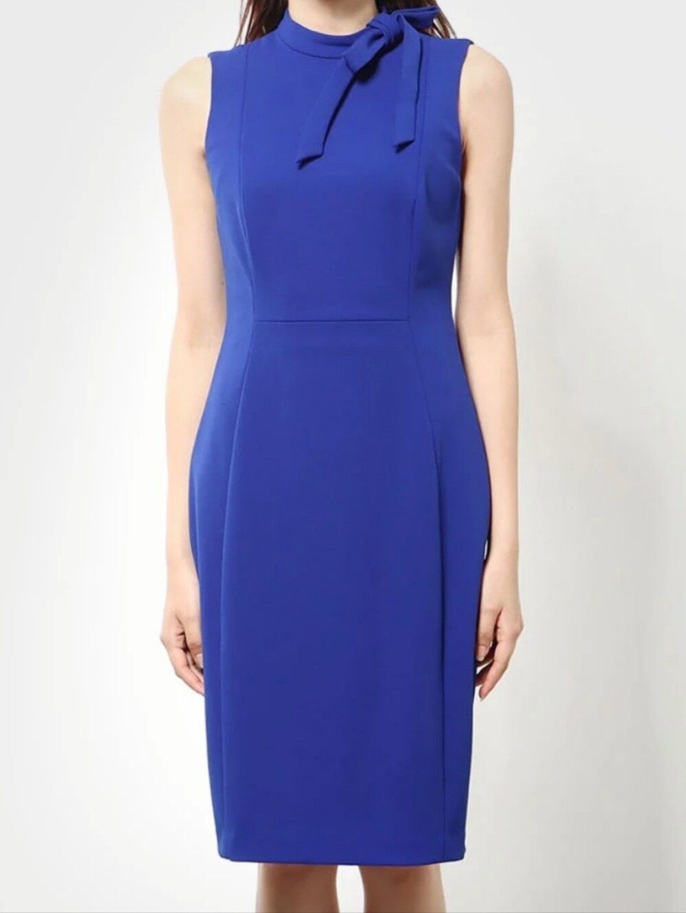 Calvin Klein Cobalt Blue Tie Neck Sleeveless Sheath Dress Size 6